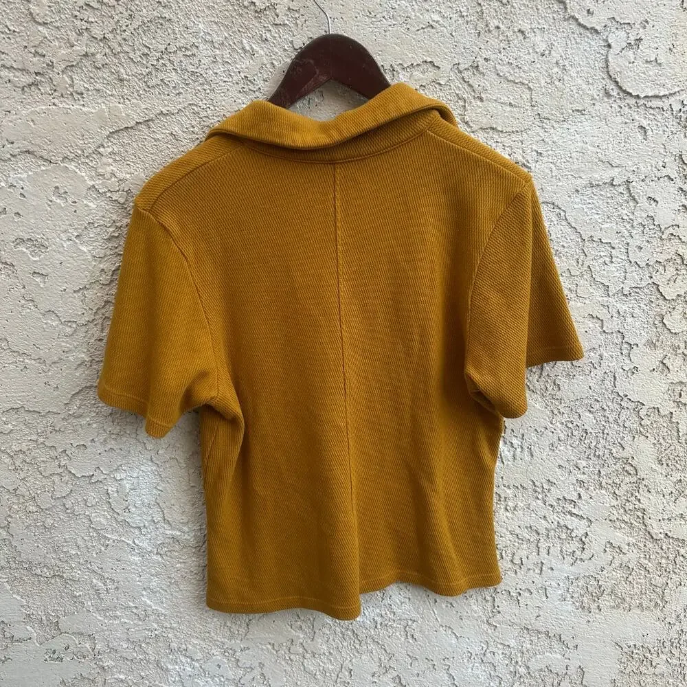 Big Bud Press Mustard Fisherman Polo Top 100% Cotton Made in USA Size L - Picture 2 of 4